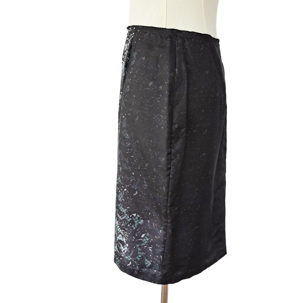 PRADA Silk Pencil Skirt Size 42 US 6  Printed Lace Black Blue Knee Length - Picture 8 of 10